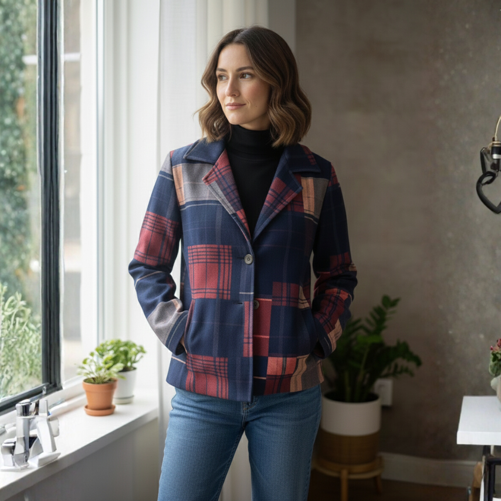 Caro Dames Jas | Wollen Overjas, Stijlvol Ruitpatroon, Comfortabele Pasvorm