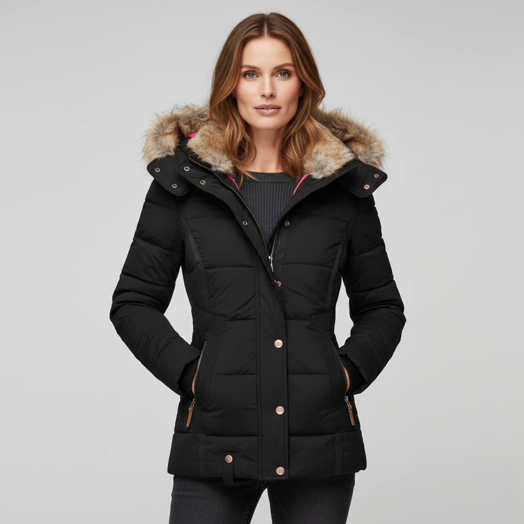Lina Gewatteerde Winterjas | Dames Lange Winterjas, Verwijderbare Bontkap, Elegante Pasvorm