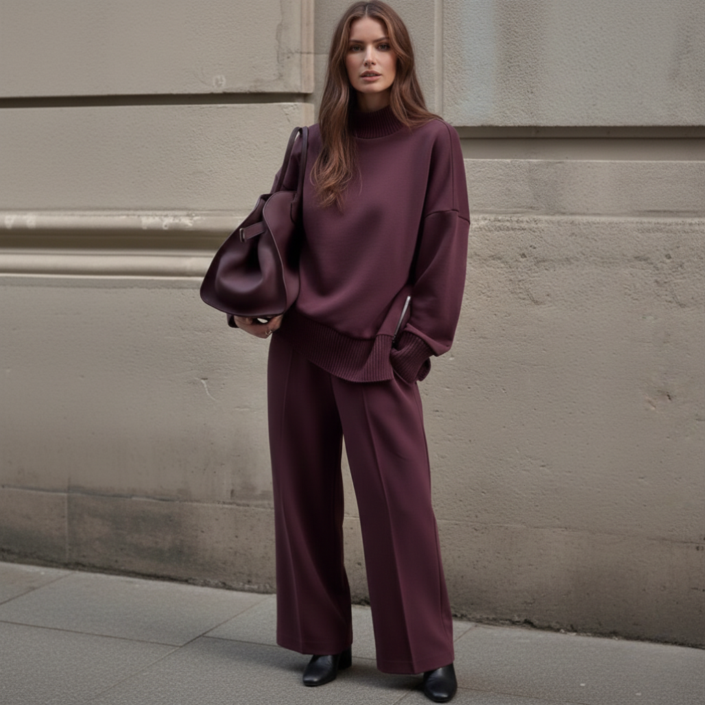 Hoge Kraag Sweatshirt Set | Dames 2 Delige Set, Zachte Mixstof, Modern Ontwerp