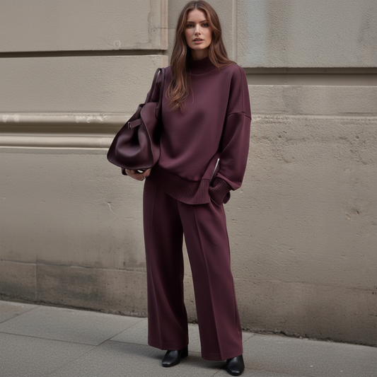 Hoge Kraag Sweatshirt Set | Dames 2 Delige Set, Zachte Mixstof, Modern Ontwerp