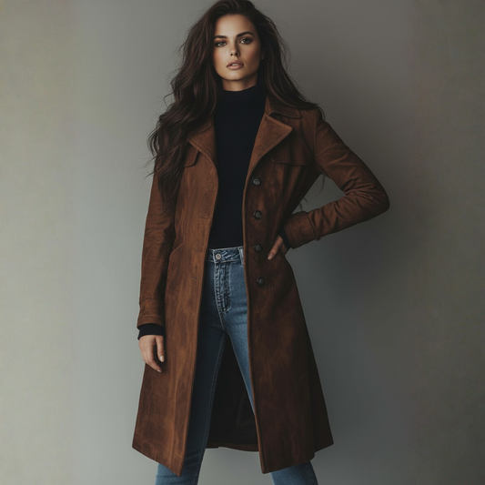Teresa Suède Trenchcoat | Dames Vintage Overjas, Zacht Materiaal, Tijdloze Elegantie