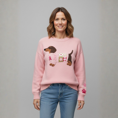 Naoni Gebreide Trui | Dames Sweater, Zacht Wolvilt, Schattig Teckelpatroon