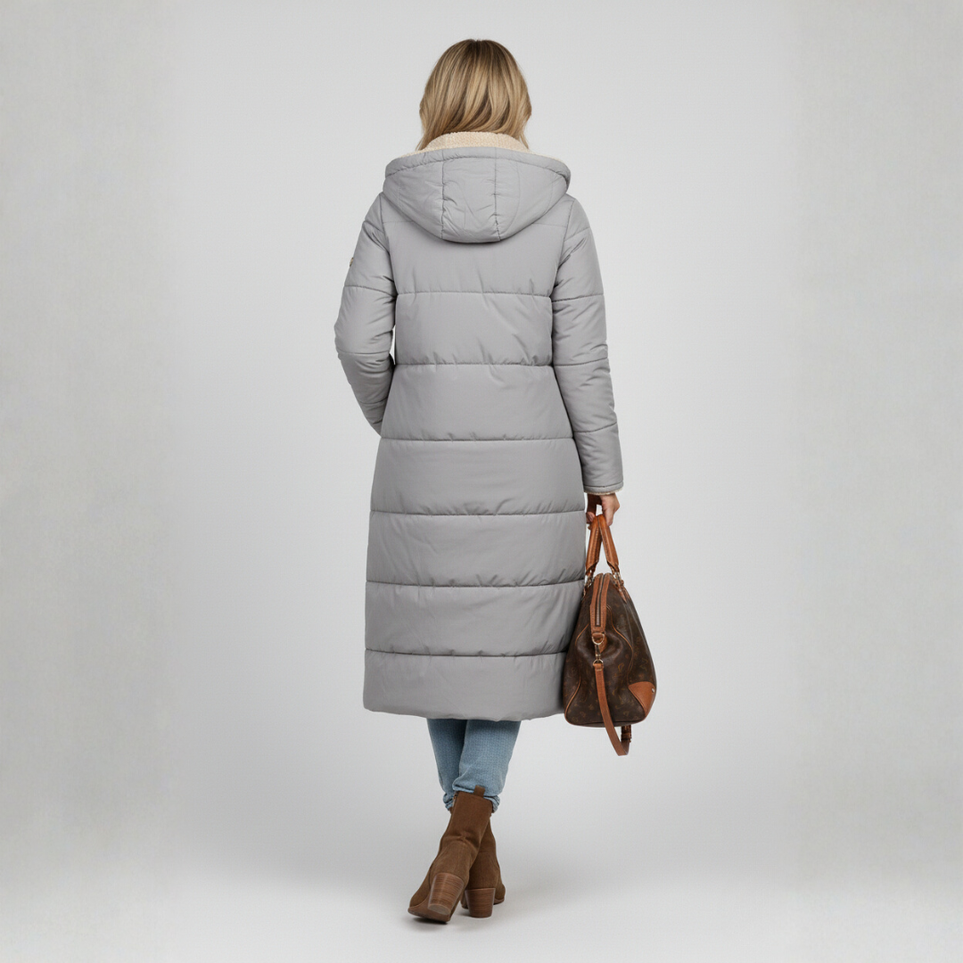 Eva Lange Winterjas | Dames Lange Gewatteerde Jas, Omkeerbaar Ontwerp, Met Capuchon