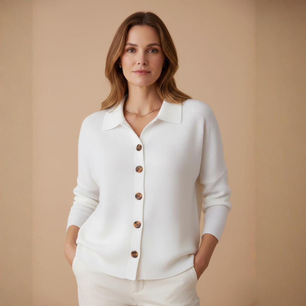 Mila Blouse | Dames Top, Fijngebreide Katoenmix, Tijdloos Design