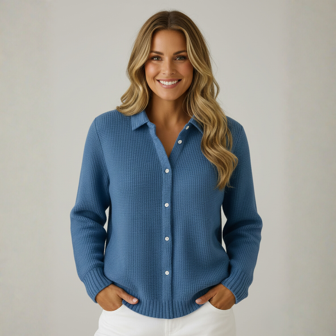 Maeve Knitted Blouse | Dames Gebreid Vest met Kraag en Zachte Katoenmix