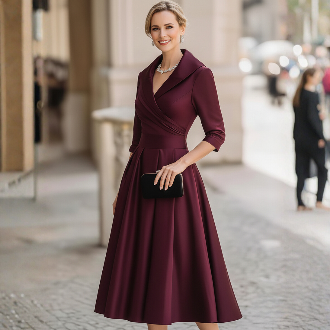 Mila Vintage Midi Jurk | Dames Jurk, Luxe Satijn, Elegante Pasvorm