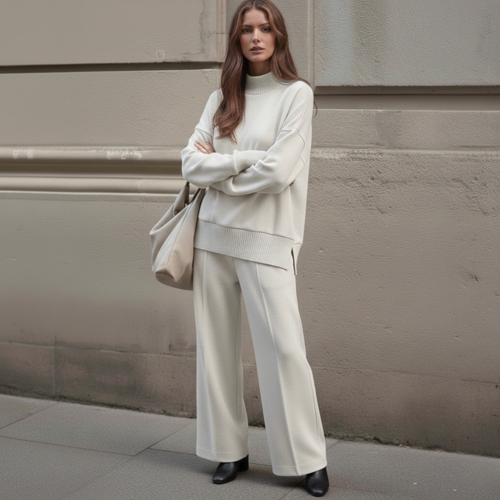 Hoge Kraag Sweatshirt Set | Dames 2 Delige Set, Zachte Mixstof, Modern Ontwerp