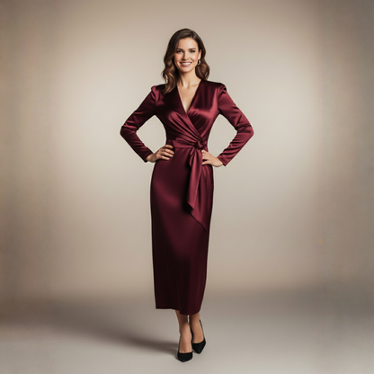 Isabelle Wikkeljurk | Dames Satijn Jurk, Elegante Pasvorm, Perfect voor Elke Gelegenheid