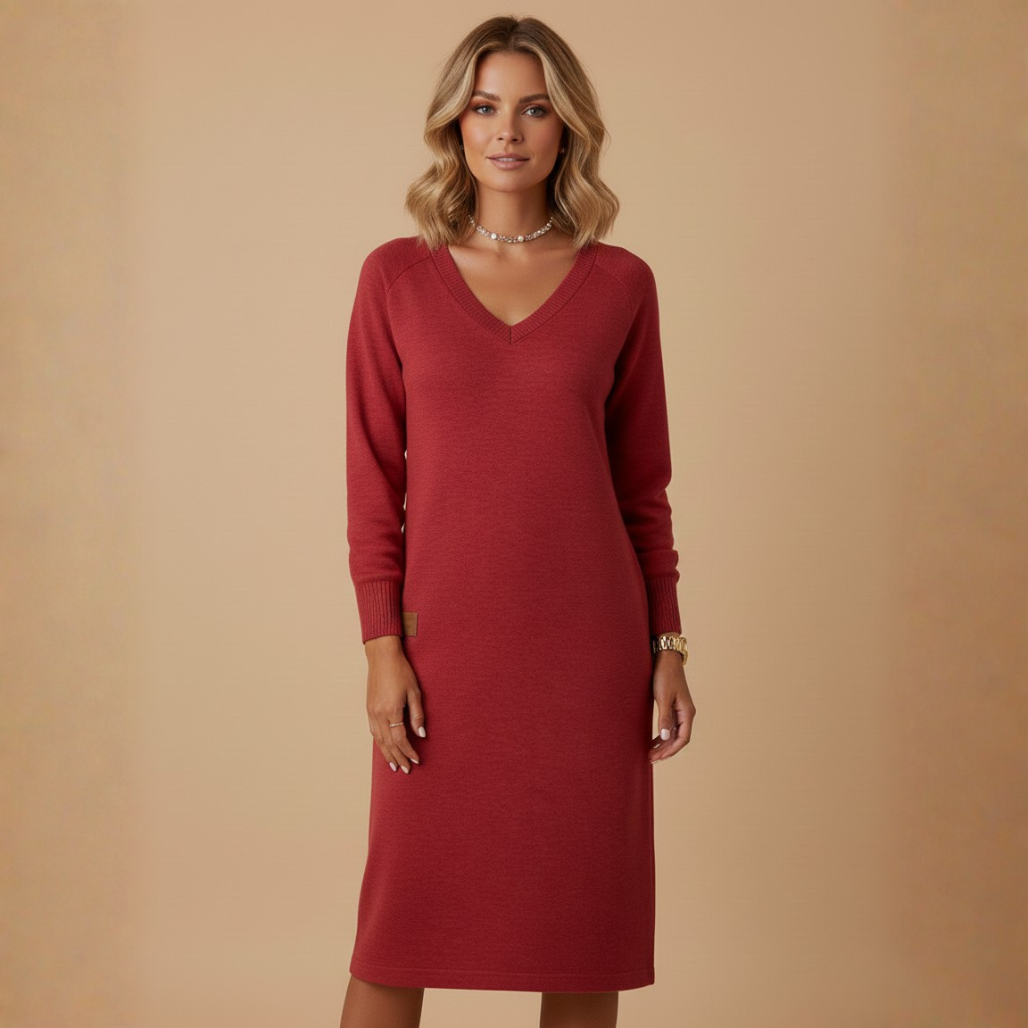 Aurora Sweaterjurk | Dames Jurk, Zachte Stof, Elegante V-Hals, Casual Voor Herfst en Winter