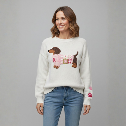 Naoni Gebreide Trui | Dames Sweater, Zacht Wolvilt, Schattig Teckelpatroon