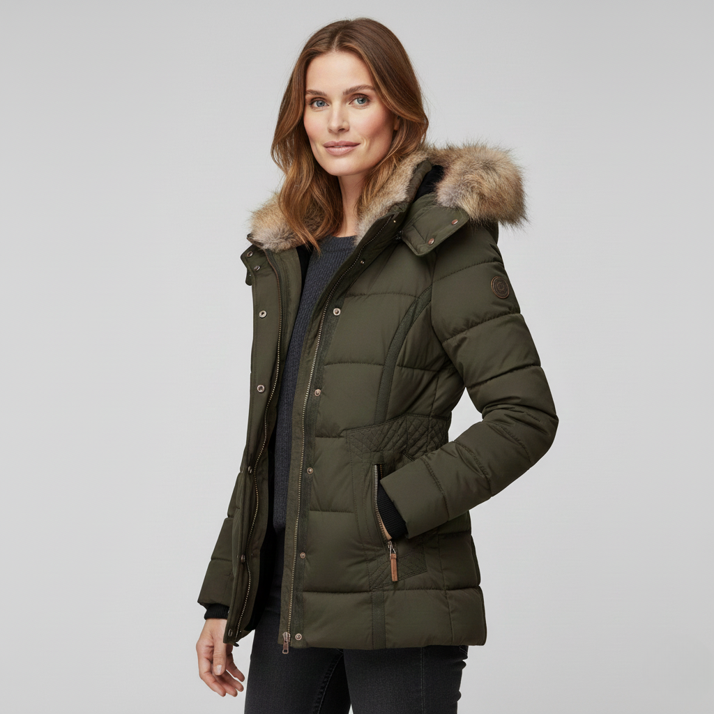 Lina Gewatteerde Winterjas | Dames Lange Winterjas, Verwijderbare Bontkap, Elegante Pasvorm