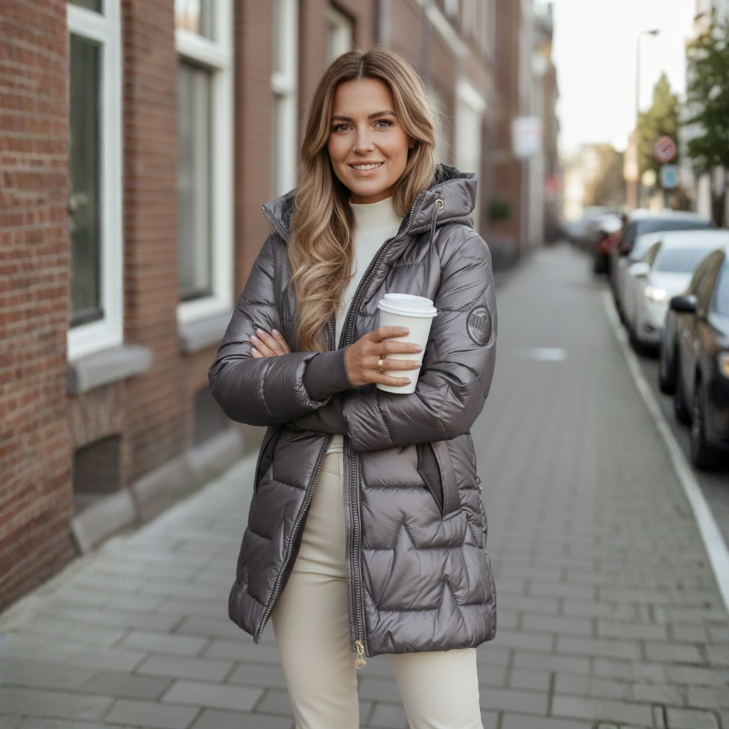 Lina Gewatteerde Jas | Dames Lange Winterjas, Isolerende Vulling, Royale Capuchon