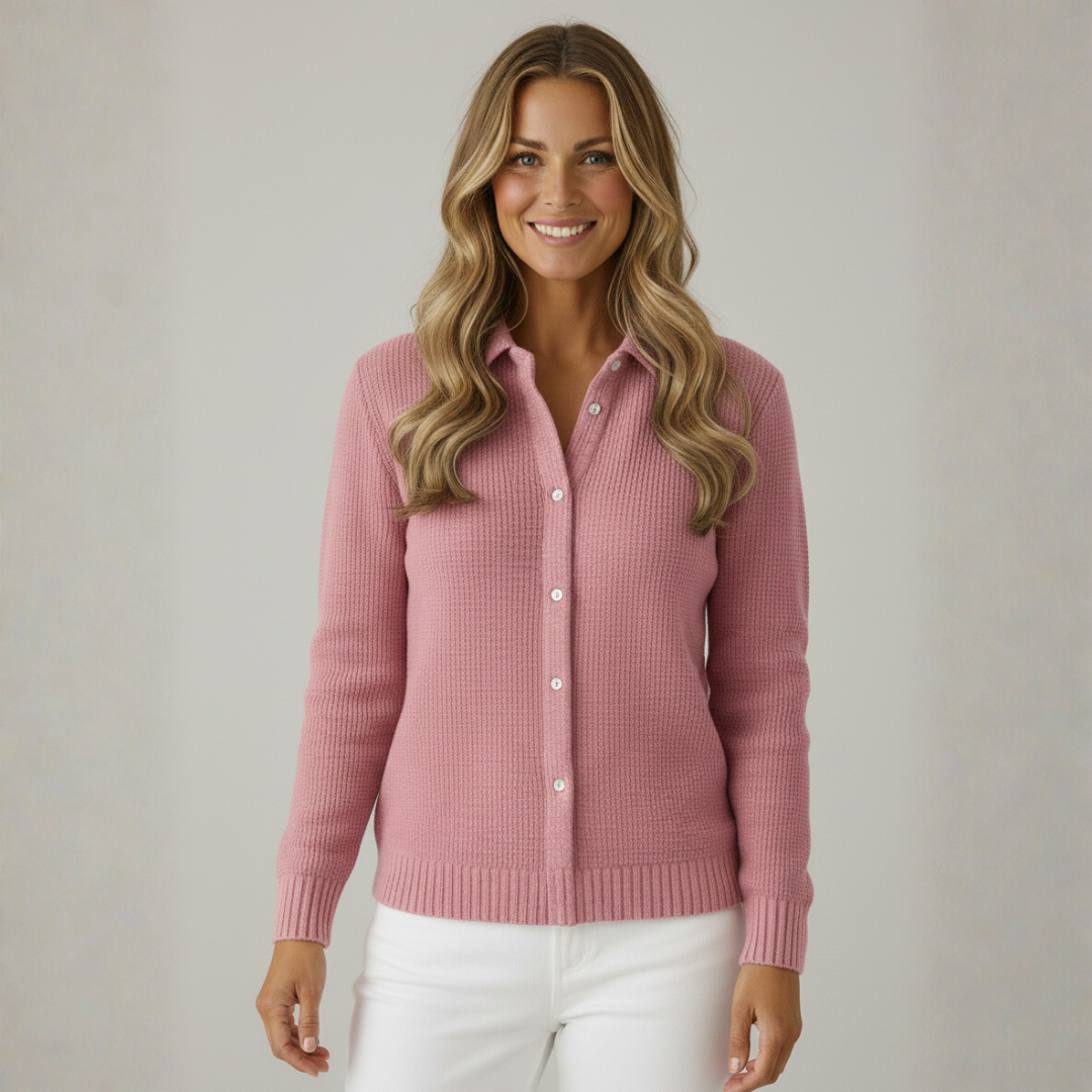 Maeve Knitted Blouse | Dames Gebreid Vest met Kraag en Zachte Katoenmix