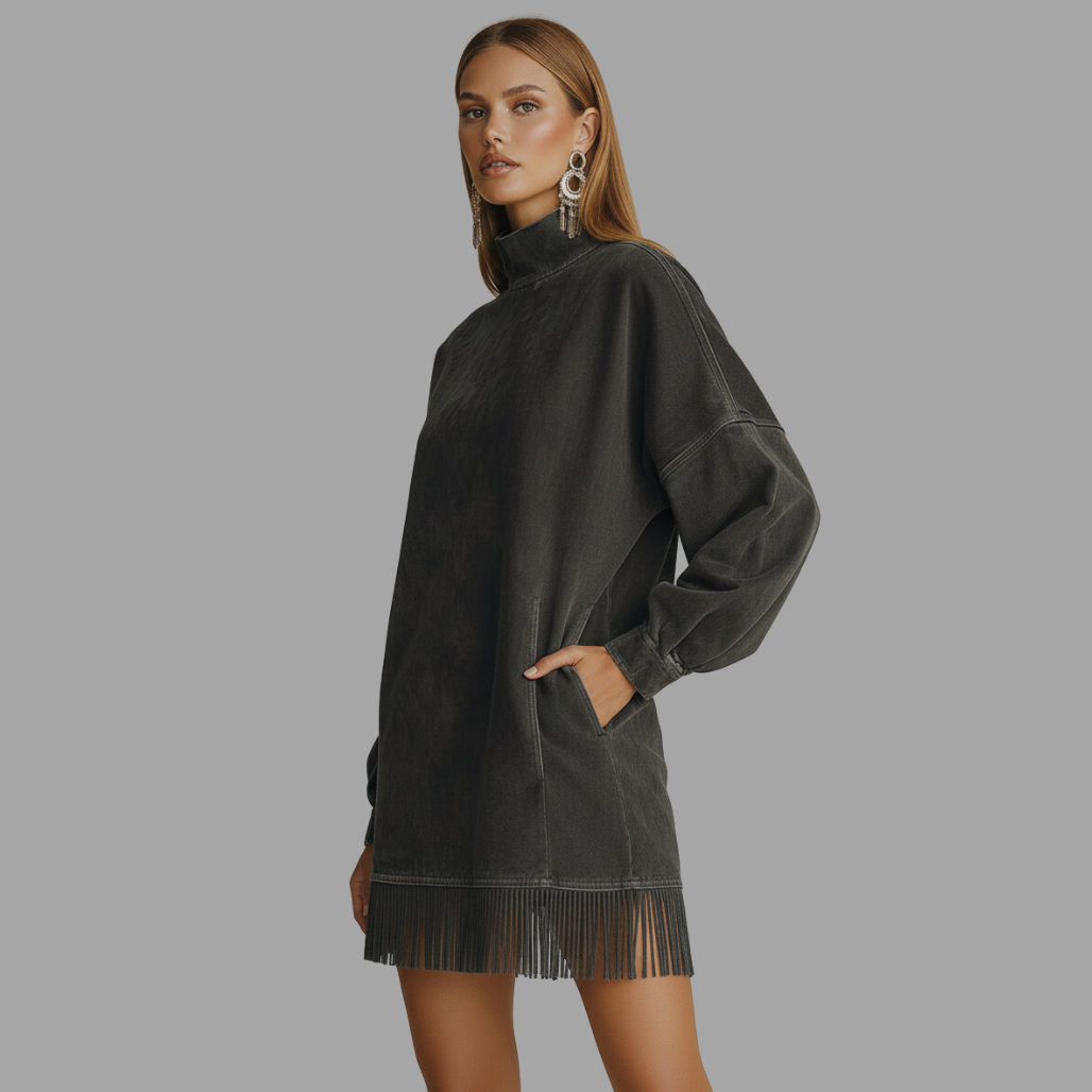 Olive Imitatiesuède Jurk | Dames Jurk, Zachte Textuur, Speelse Franjes