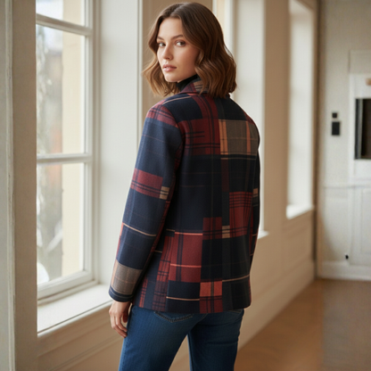Caro Dames Jas | Wollen Overjas, Stijlvol Ruitpatroon, Comfortabele Pasvorm