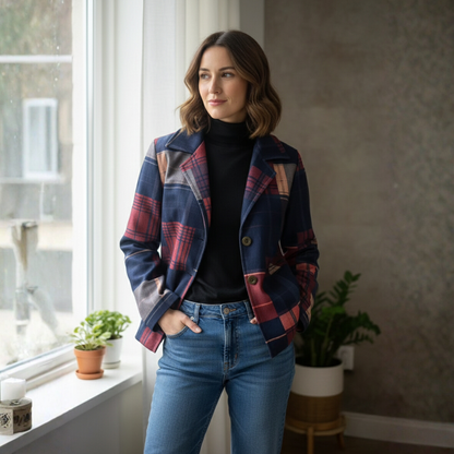 Caro Dames Jas | Wollen Overjas, Stijlvol Ruitpatroon, Comfortabele Pasvorm