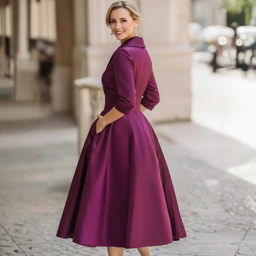 Mila Vintage Midi Jurk | Dames Jurk, Luxe Satijn, Elegante Pasvorm