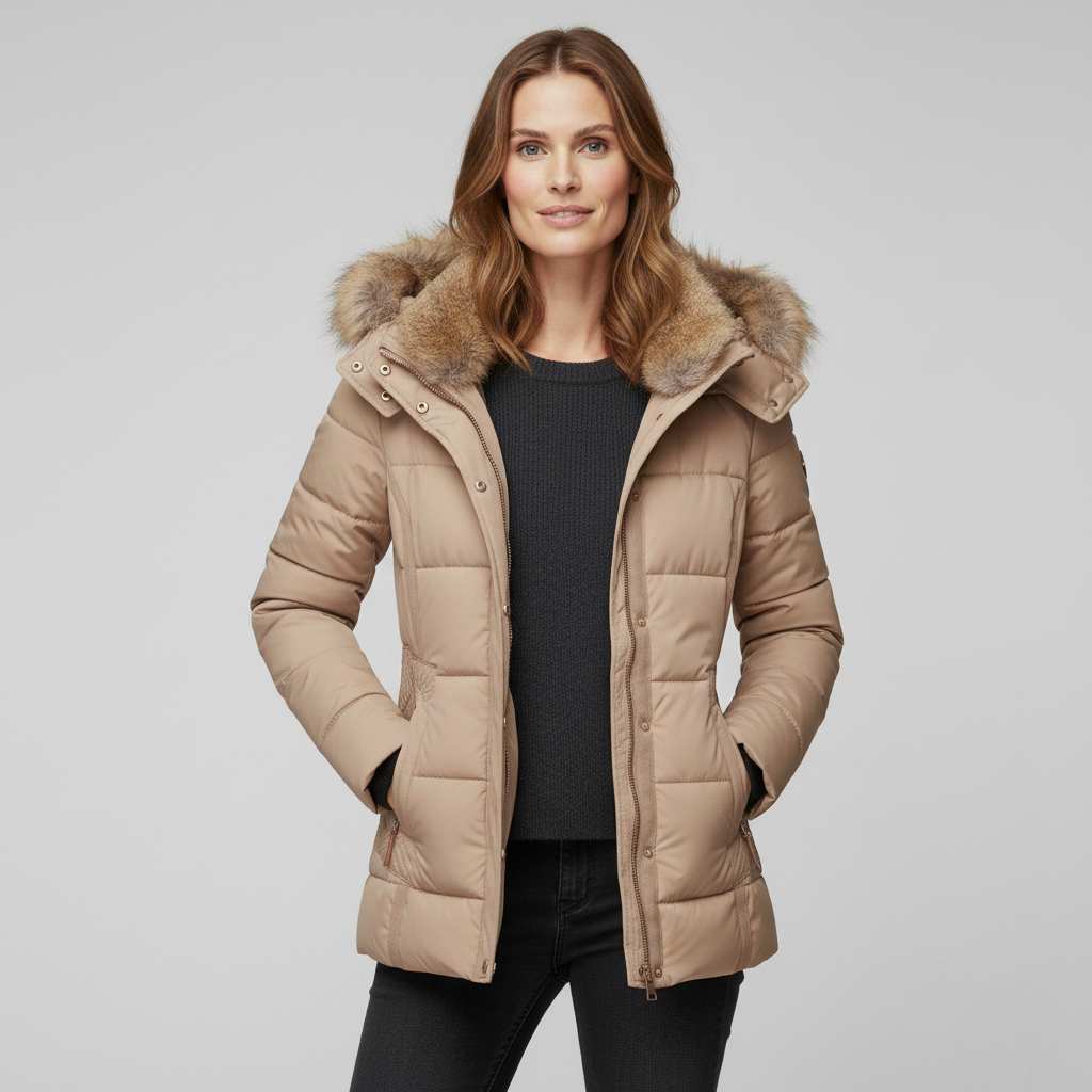 Lina Gewatteerde Winterjas | Dames Lange Winterjas, Verwijderbare Bontkap, Elegante Pasvorm
