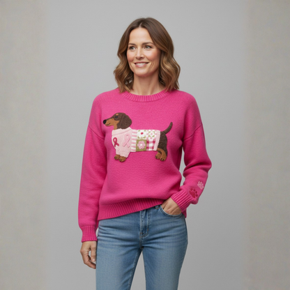 Naoni Gebreide Trui | Dames Sweater, Zacht Wolvilt, Schattig Teckelpatroon