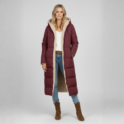 Eva Lange Winterjas | Dames Lange Gewatteerde Jas, Omkeerbaar Ontwerp, Met Capuchon