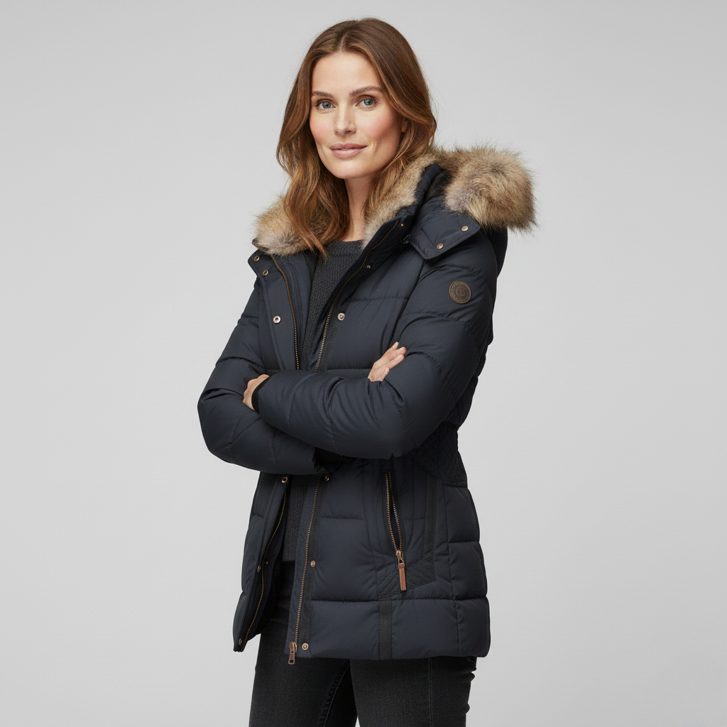 Lina Gewatteerde Winterjas | Dames Lange Winterjas, Verwijderbare Bontkap, Elegante Pasvorm