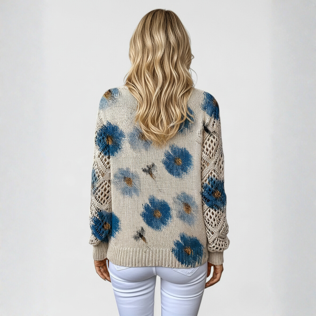 Aurélie Dames Trui | Gebreide Trui met Bloemen, V-Hals, Comfortabel