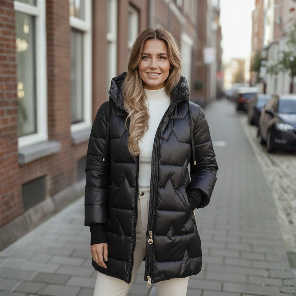 Lina Gewatteerde Jas | Dames Lange Winterjas, Isolerende Vulling, Royale Capuchon