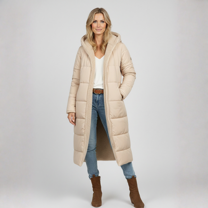 Eva Lange Winterjas | Dames Lange Gewatteerde Jas, Omkeerbaar Ontwerp, Met Capuchon