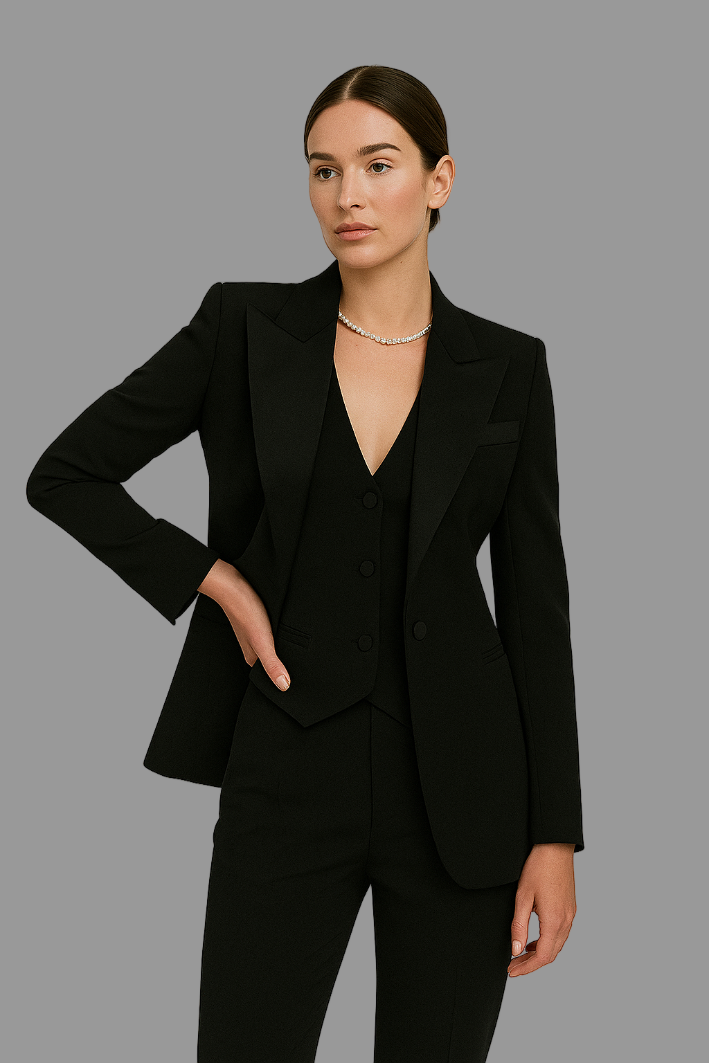 Liv Driedelige Kostuumset | Damespakken, Gestructureerde Blazer, Chique Vest, Slim-Fit Broek 0