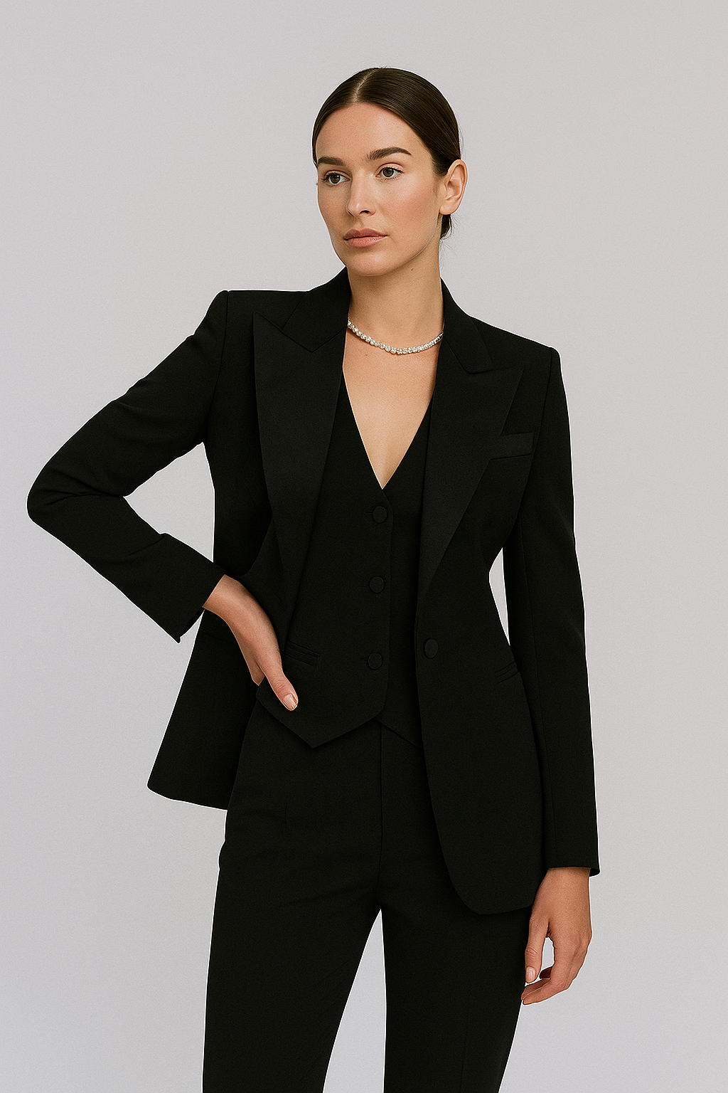 Liv Driedelige Kostuumset | Damespakken, Gestructureerde Blazer, Chique Vest, Slim-Fit Broek 4