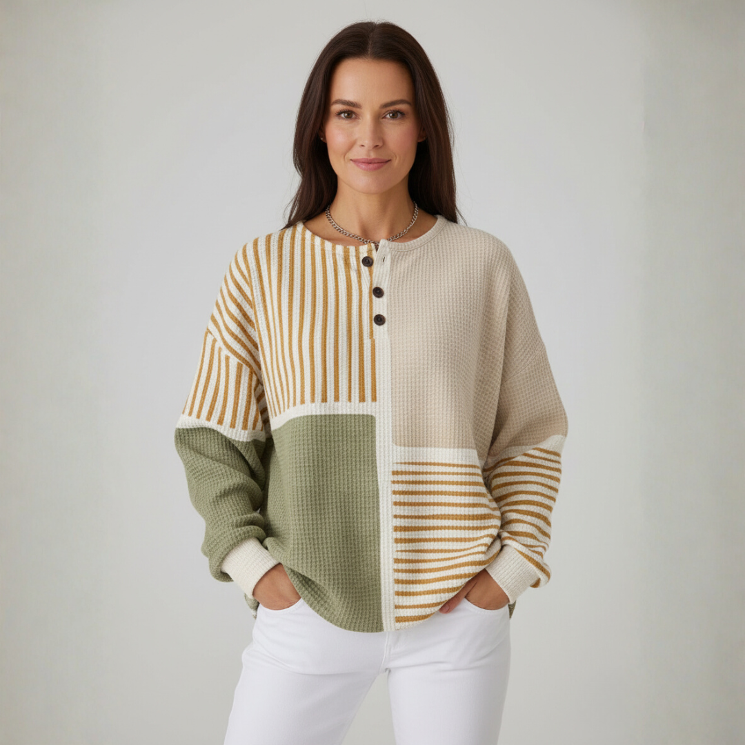 Luna Damestrui | Warme Dubbelgebreide Pullover, Zachte Wafelstof, Comfortabele Pasvorm