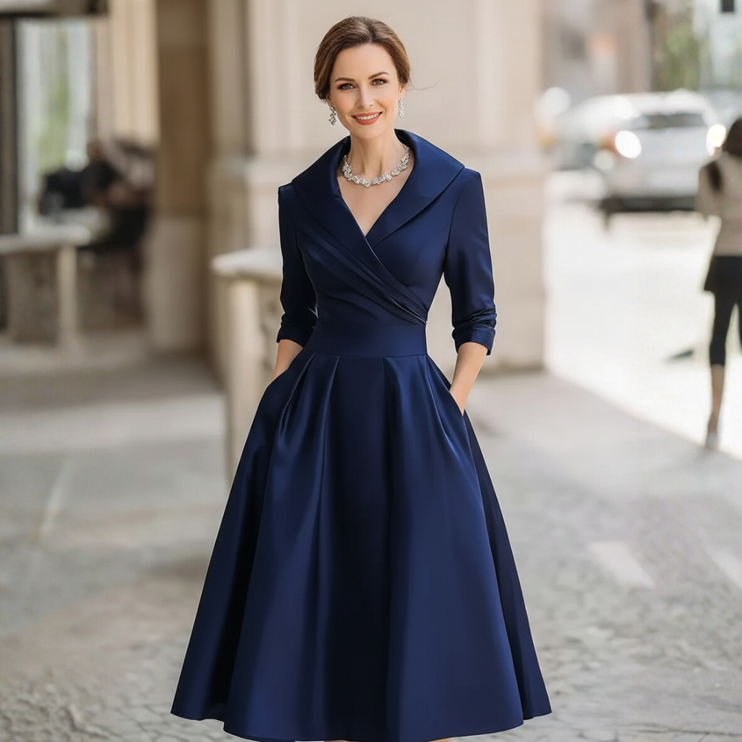 Mila Vintage Midi Jurk | Dames Jurk, Luxe Satijn, Elegante Pasvorm