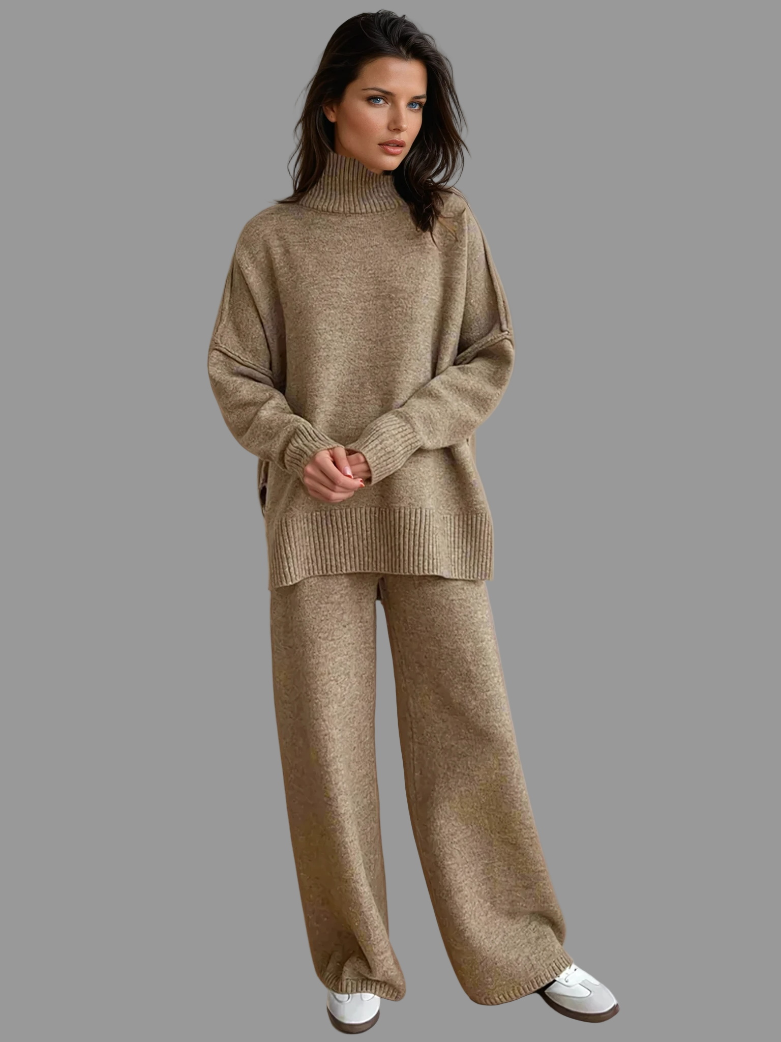 Zacht Gebreide Loungewear Set | Dames Comfy Set, Slouchy Coltrui, Ruim Comfort 0