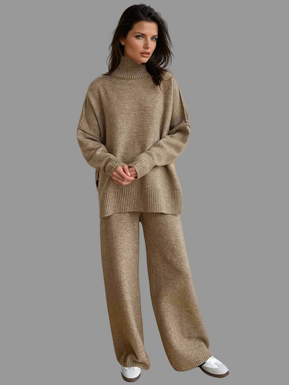 Zacht Gebreide Loungewear Set | Dames Comfy Set, Slouchy Coltrui, Ruim Comfort 0